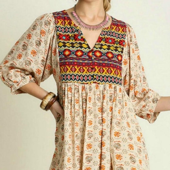 Umgee Boho Aztec Tunic/ Babydoll Dress NWT - Picture 6 of 11